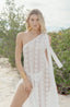 Stunning women's swimwear cover-up with lace fabric and shoulder bow.