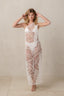 Sheer lace beach cover-up with shoulder bow.
