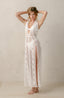 White beach coverups with lace fabric.